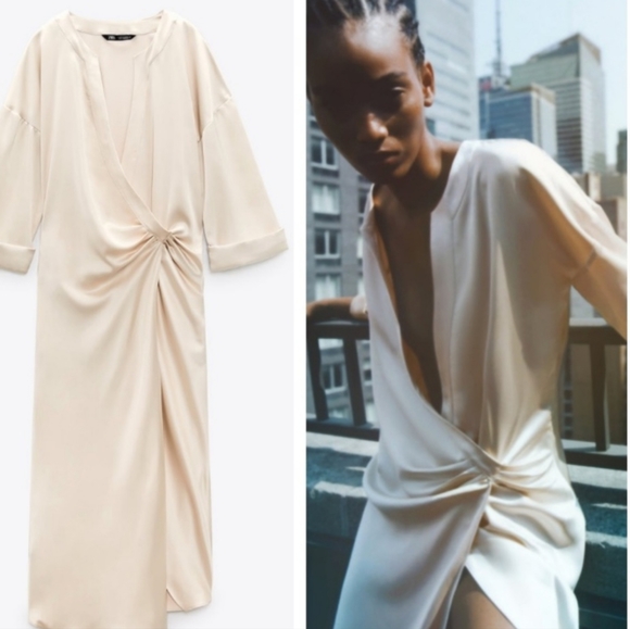 NWT Zara Limited Edition Satin Effect Wrap Dress, Size S - Picture 4 of 17